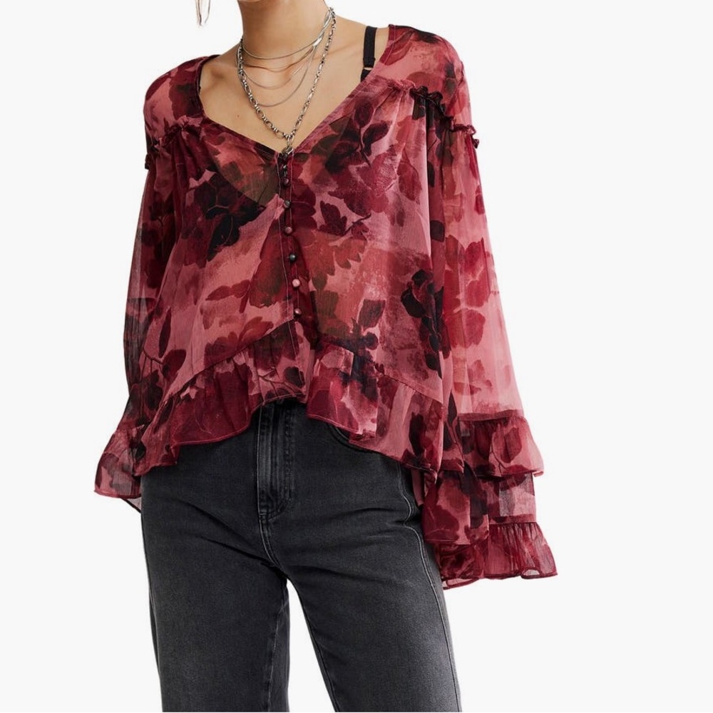 Free People Day Dreaming Ruffle Trim Top